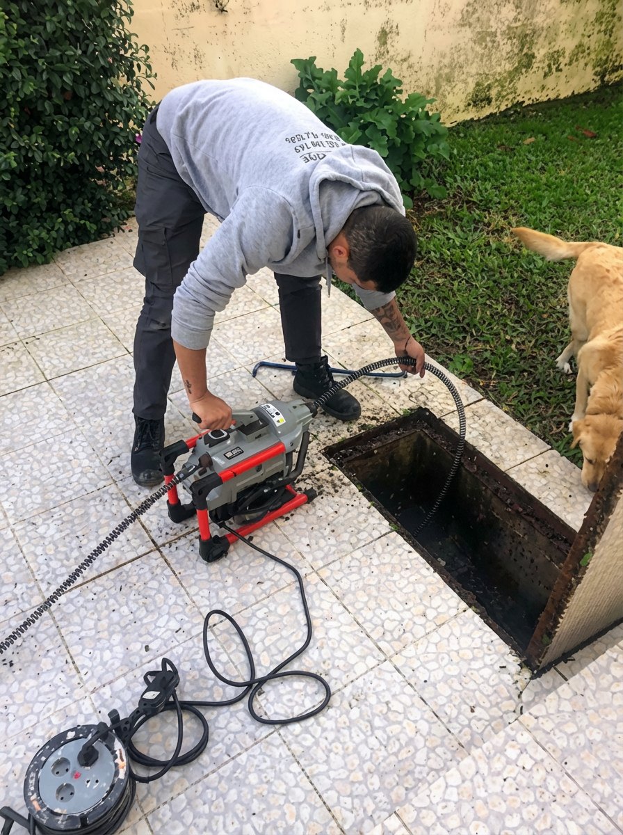 Desentupimento exterior com máquina profissional